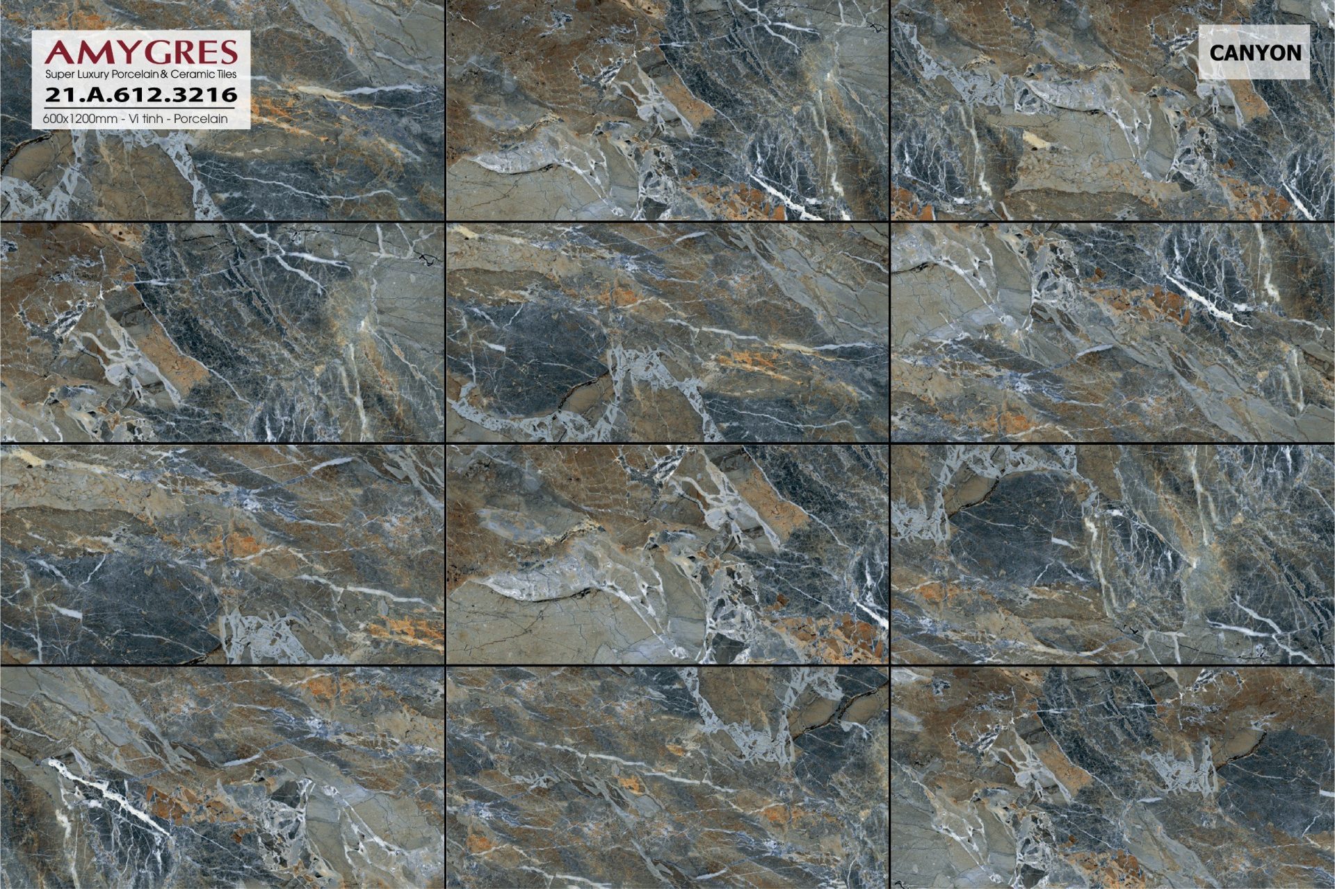 Gạch ốp lát Á Mỹ 600x1200mm Canyon 3216 - AMY Tây Hà