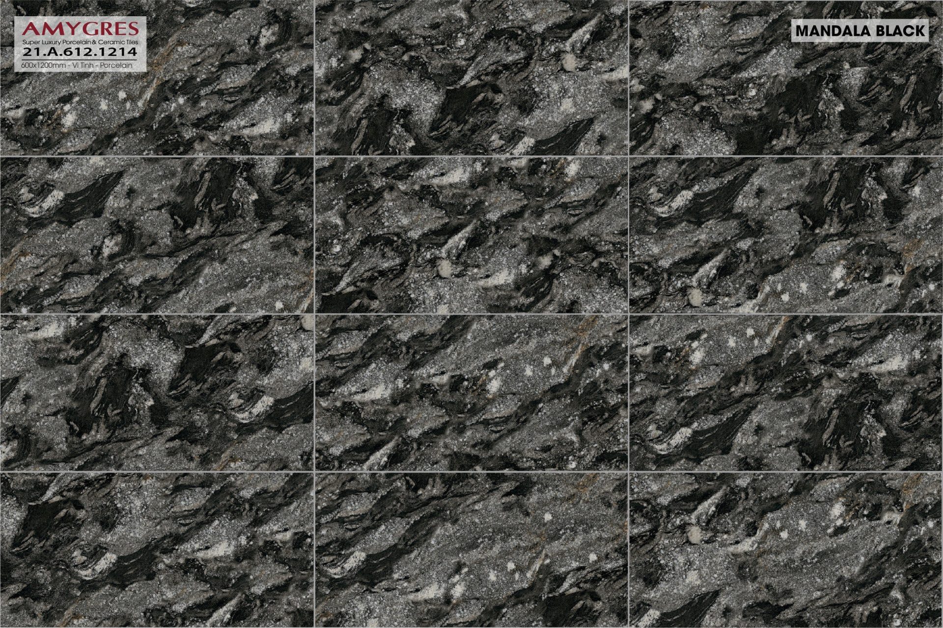 Gạch ốp lát Á Mỹ 600x1200mm Mandala Black 1214 - AMY Tây Hà